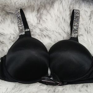 Victoria's Secret Black Bra with Sparkling Straps Used Good Condition.
